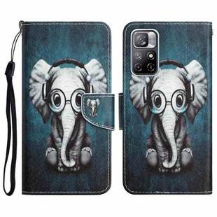 For Xiaomi Redmi Note 11 5G Colored Drawing Leather Phone Case(Earphone Elephant)