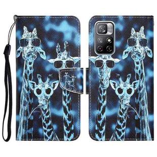 For Xiaomi Redmi Note 11 5G Colored Drawing Leather Phone Case(Giraffes)