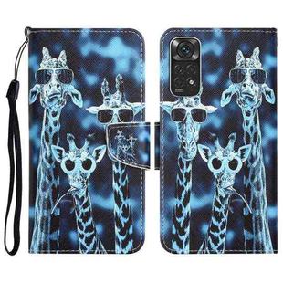 For Xiaomi Redmi Note 11 Global Colored Drawing Leather Phone Case(Giraffes)