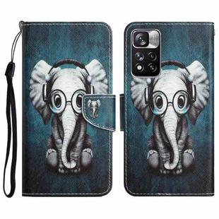 For Xiaomi Redmi Note 11 Pro 5G Colored Drawing Leather Phone Case(Earphone Elephant)