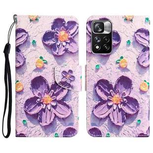 For Xiaomi Redmi Note 11 Pro 5G Colored Drawing Leather Phone Case(Purple Flower)