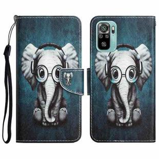 For Xiaomi Redmi Note 10 4G Colored Drawing Leather Phone Case(Earphone Elephant)