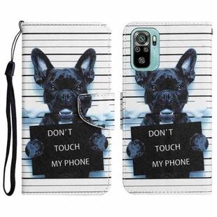 For Xiaomi Redmi Note 10 4G Colored Drawing Leather Phone Case(Black Dog)