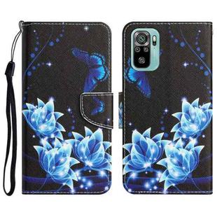 For Xiaomi Redmi Note 10 4G Colored Drawing Leather Phone Case(Blue Butterfly)