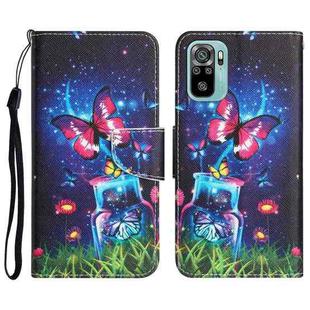 For Xiaomi Redmi Note 10 4G Colored Drawing Leather Phone Case(Bottle Butterfly)