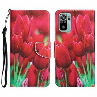 For Xiaomi Redmi Note 10 4G Colored Drawing Leather Phone Case(Tulips)