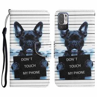 For Xiaomi Redmi Note 10 5G Colored Drawing Leather Phone Case(Black Dog)