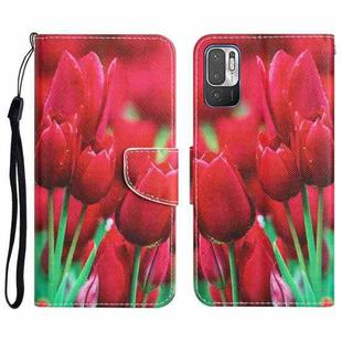 For Xiaomi Redmi Note 10 5G Colored Drawing Leather Phone Case(Tulips)
