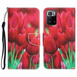 For Xiaomi Redmi Note 10 Pro 5G Colored Drawing Leather Phone Case(Tulips)