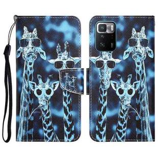 For Xiaomi Redmi Note 10 Pro 5G Colored Drawing Leather Phone Case(Giraffes)