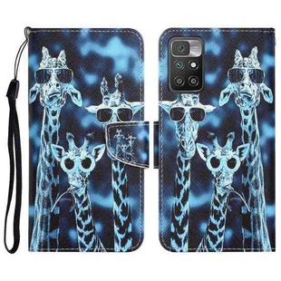 For Xiaomi Redmi 10 Colored Drawing Leather Phone Case(Giraffes)