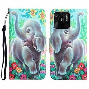 For Xiaomi Redmi 10C Colored Drawing Leather Phone Case(Elephant)