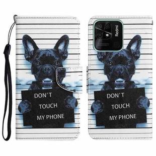 For Xiaomi Redmi 10C Colored Drawing Leather Phone Case(Black Dog)