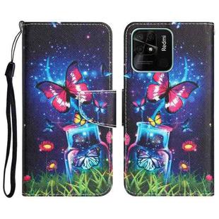 For Xiaomi Redmi 10C Colored Drawing Leather Phone Case(Bottle Butterfly)