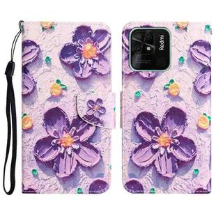 For Xiaomi Redmi 10C Colored Drawing Leather Phone Case(Purple Flower)