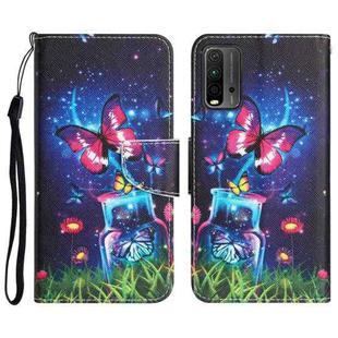 For Xiaomi Redmi 9T Colored Drawing Leather Phone Case(Bottle Butterfly)