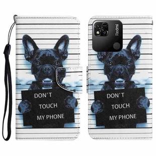 For Xiaomi Redmi 9C / 10A Colored Drawing Leather Phone Case(Black Dog)