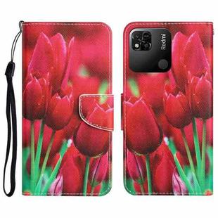For Xiaomi Redmi 9C / 10A Colored Drawing Leather Phone Case(Tulips)