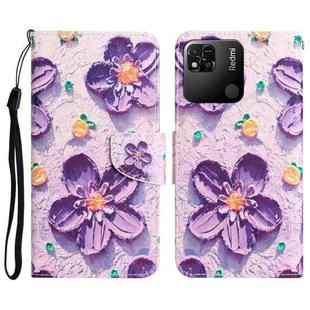 For Xiaomi Redmi 9C / 10A Colored Drawing Leather Phone Case(Purple Flower)