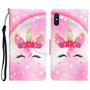 For Xiaomi Redmi 9A Colored Drawing Leather Phone Case(Unicorn)