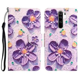 For Xiaomi Redmi 9 Colored Drawing Leather Phone Case(Purple Flower)