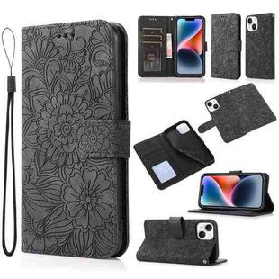 For iPhone 13 mini Skin Feel Embossed Sunflower Horizontal Leather Case (Black)