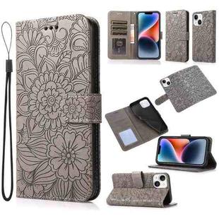For iPhone 13 mini Skin Feel Embossed Sunflower Horizontal Leather Case (Gray)