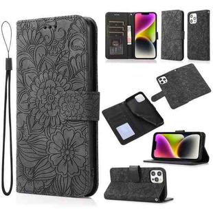 For iPhone 13 Pro Skin Feel Embossed Sunflower Horizontal Leather Case (Black)