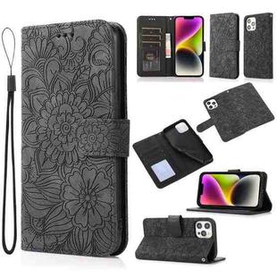 For iPhone 13 Pro Max Skin Feel Embossed Sunflower Horizontal Leather Case (Black)