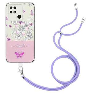 For Xiaomi Redmi 10A Bronzing Butterfly Flower TPU Phone Case with Lanyard(Cherry Blossoms)