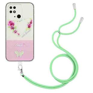 For Xiaomi Redmi 10C Bronzing Butterfly Flower TPU Phone Case with Lanyard(Rose Heart)