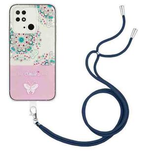 For Xiaomi Redmi 10C Bronzing Butterfly Flower TPU Phone Case with Lanyard(Peacock Flower)