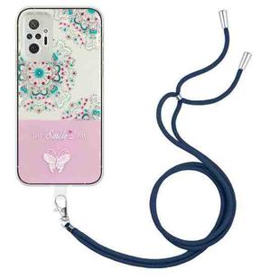 For Xiaomi Redmi Note 10 Pro Max / Note 10 Pro Bronzing Butterfly Flower TPU Phone Case with Lanyard(Peacock Flower)