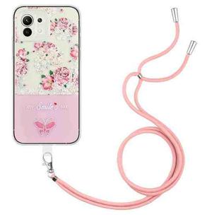 For Xiaomi Mi 11 Lite Bronzing Butterfly Flower TPU Phone Case with Lanyard(Peony)