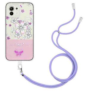 For Xiaomi Mi 11 Lite Bronzing Butterfly Flower TPU Phone Case with Lanyard(Cherry Blossoms)