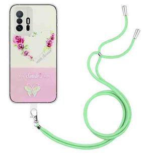 For Xiaomi Mi 11T / 11T Pro Bronzing Butterfly Flower TPU Phone Case with Lanyard(Rose Heart)