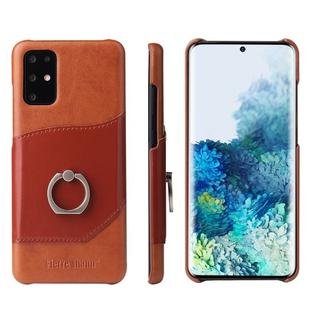 For Galaxy S20+ Fierre Shann Oil Wax Texture Genuine Leather Back Cover Case with 360 Degree Rotation Holder & Card Slot(Brown)