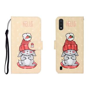 For Galaxy A01 3D Colored Drawing Horizontal Flip Leather Case with Holder & Card Slot & Wallet(White Rabbit)