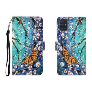 For Galaxy A51 3D Colored Drawing Horizontal Flip Leather Case with Holder & Card Slot & Wallet(Purple Butterfly)