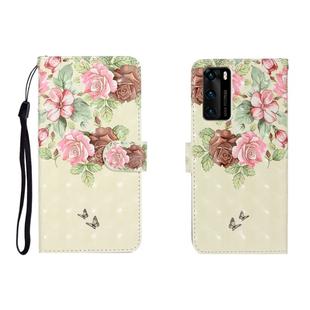 For Huawei P40 3D Colored Drawing Horizontal Flip Leather Case with Holder & Card Slot & Wallet(Big Flower Butterfly)