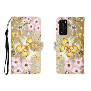 For Huawei P40 3D Colored Drawing Horizontal Flip Leather Case with Holder & Card Slot & Wallet(Golden Butterfly)