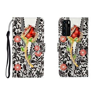 For Huawei P40 3D Colored Drawing Horizontal Flip Leather Case with Holder & Card Slot & Wallet(Screw Rose Flower)