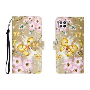 For Huawei P40 Lite 3D Colored Drawing Horizontal Flip Leather Case with Holder & Card Slot & Wallet(Golden Butterfly)