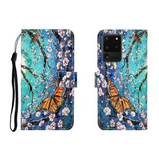 For Galaxy S20 Ultra 3D Colored Drawing Horizontal Flip Leather Case with Holder & Card Slot & Wallet(Purple Butterfly)