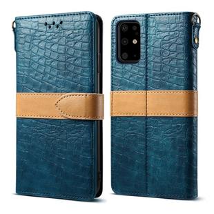 For Galaxy S20 Plus Splicing Color Crocodile Texture PU Horizontal Flip Leather Case with Wallet & Holder & Card Slots & Lanyard(Blue)