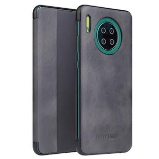 For Huawei Mate 30 Fierre Shann Crazy Horse Texture PU + PC Horizontal Flip Leather Case with Smart View Window & Sleep Wake-up Function(Grey)