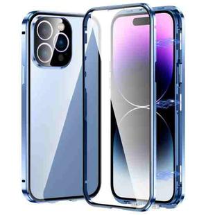 For iPhone 14 Pro Max Magnetic Double-buckle HD Tempered Glass Phone Case (Blue)