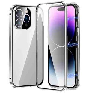 For iPhone 14 Pro Magnetic Double-buckle HD Tempered Glass Phone Case(Silver)