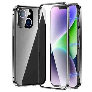 For iPhone 14 Magnetic Double-buckle HD Tempered Glass Phone Case (Black)