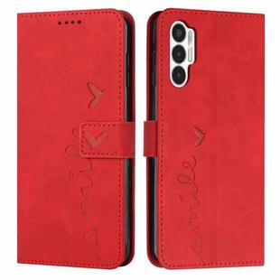 For Tecno Pova 3 Skin Feel Heart Pattern Leather Phone Case(Red)